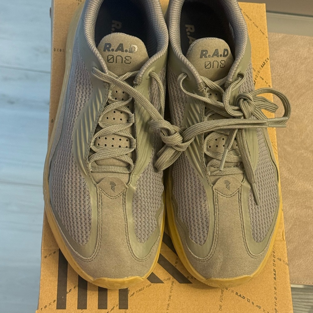 Gray and Yellow Athletic Shoes with Mesh Upper